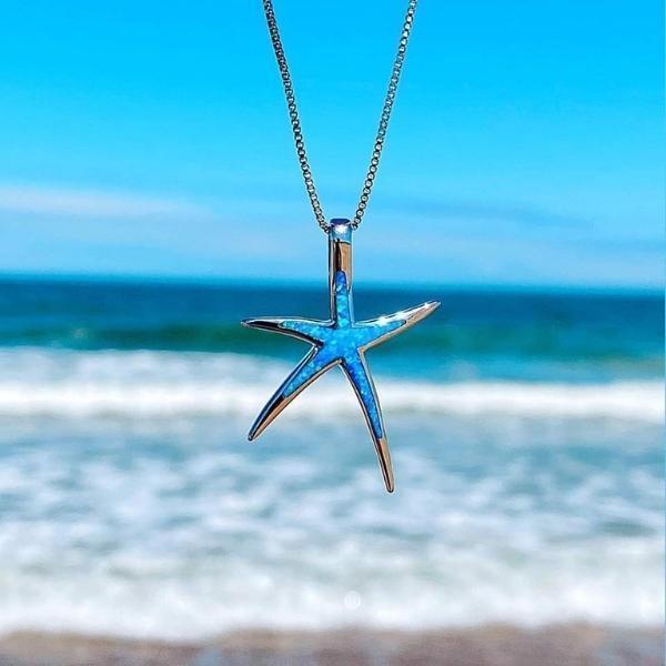 Hayden Starfish | Silver and Blue Opal Necklace
