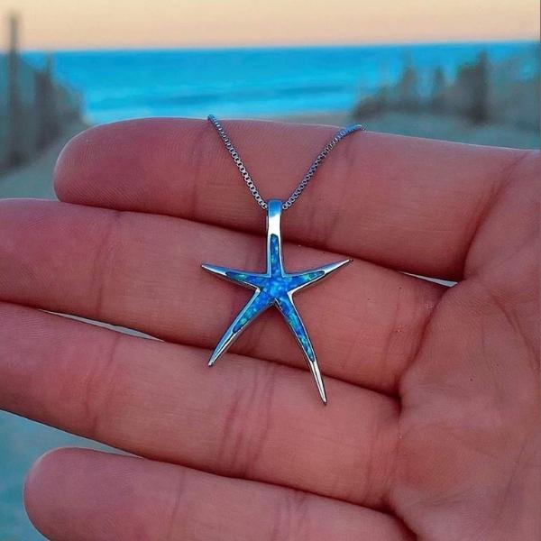 Hayden Starfish | Silver and Blue Opal Necklace