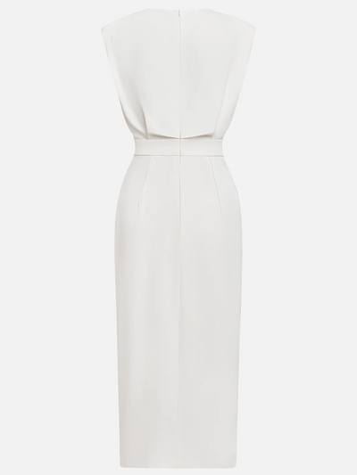 Hayden Marlene™ | Solid Midi Dress with Button Slit and Round Neckline