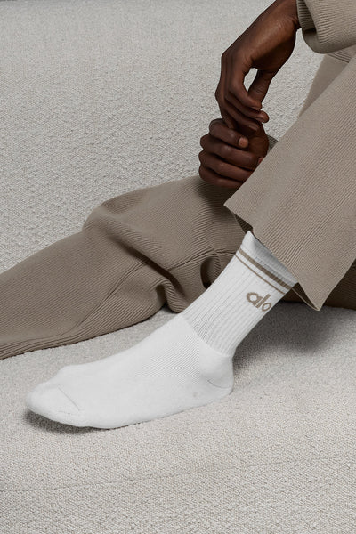 Unisex Half-Crew Throwback Sock - White/Light Cocoa