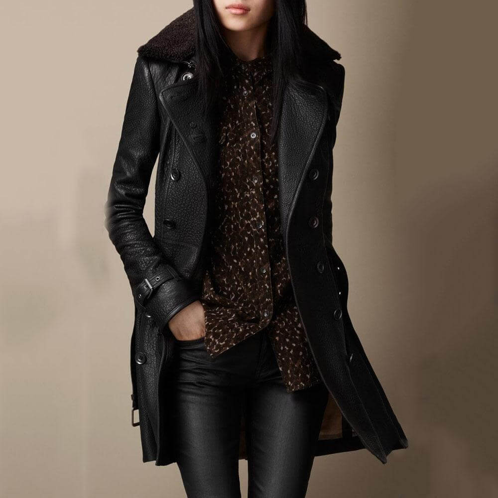 Hayden Elena | Elegant 3/4 Leather Coat