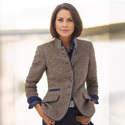 Women Autumn Winter Single Breasted Long Sleeve Coat Pockets Solid Color Fashion Jackets