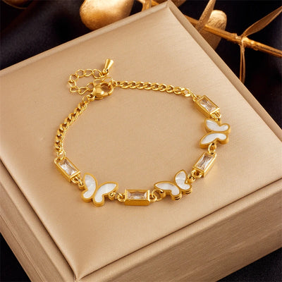 Hayden Bree | White Square Crystal Butterfly Bracelet
