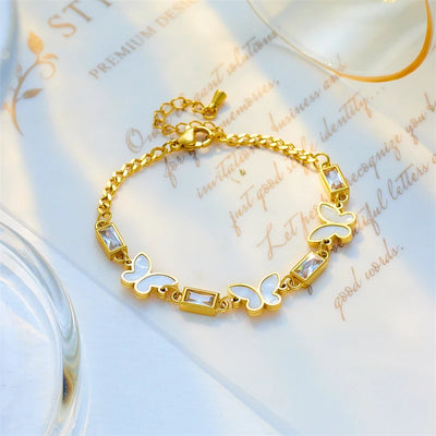 Hayden Bree | White Square Crystal Butterfly Bracelet