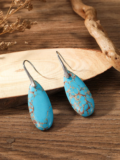 Delicate Boho Silver Color Earrings for Women Teardrop Jaspers Women Oval Red Natural Stone Dangle Jewelry