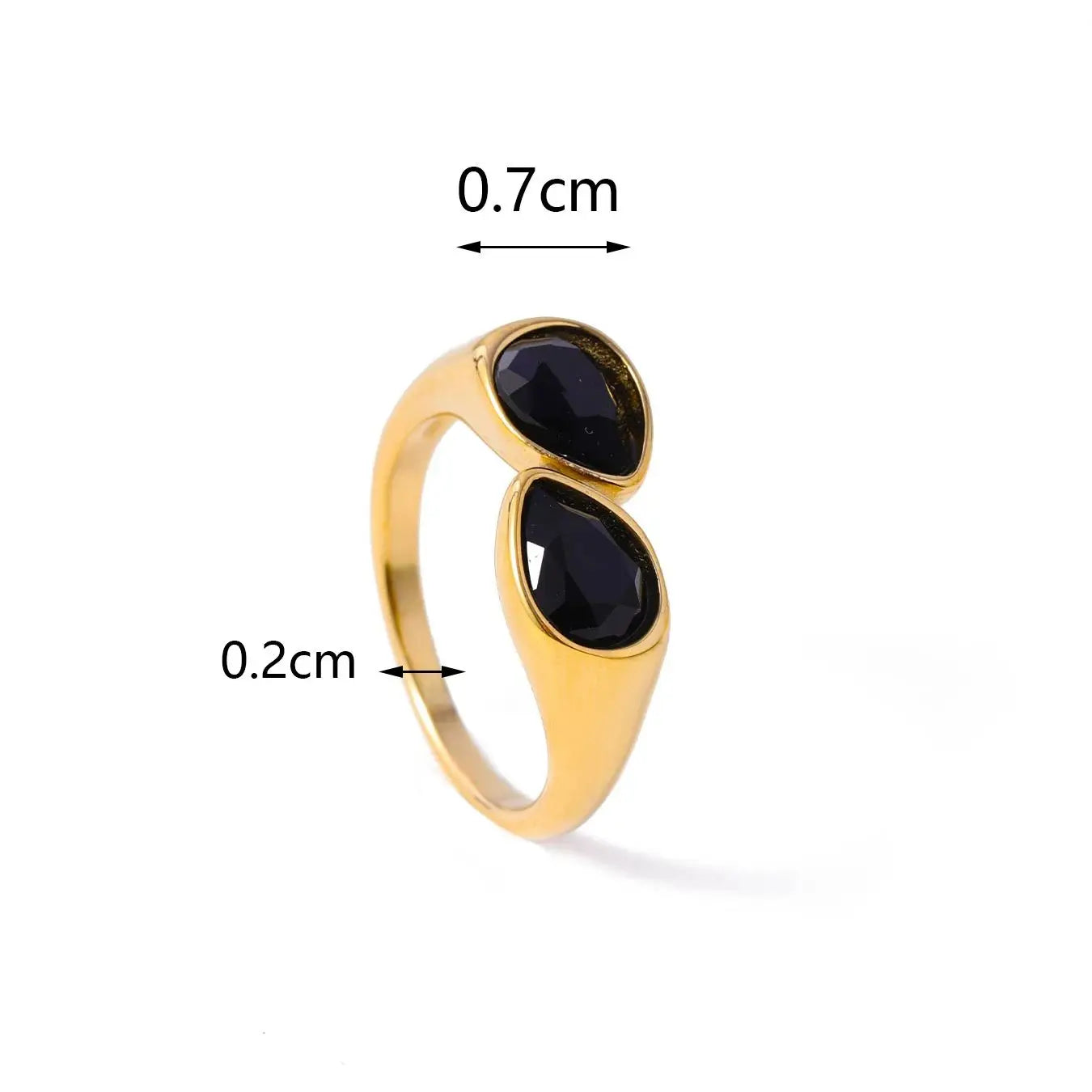 Hot Selling Colorful Zircon Crystal Double Water Droplet Head Open Ring Stainless Steel Plated Gold Plated Ring for Women