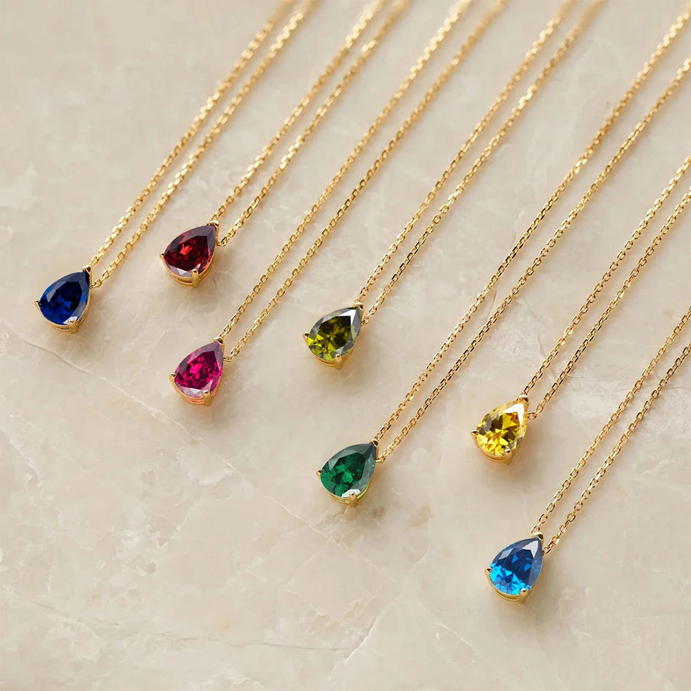 Hayden Nalani |Crystal Birthstone Necklace Teardrop