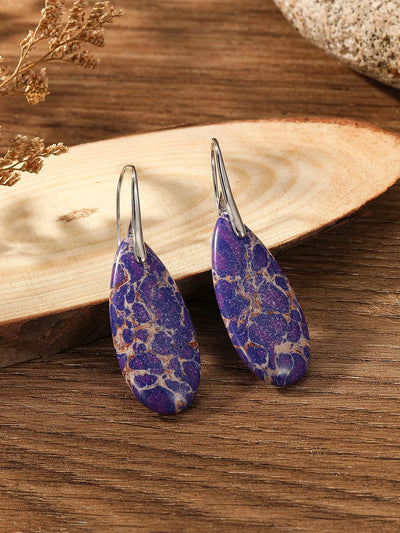 Delicate Boho Silver Color Earrings for Women Teardrop Jaspers Women Oval Red Natural Stone Dangle Jewelry