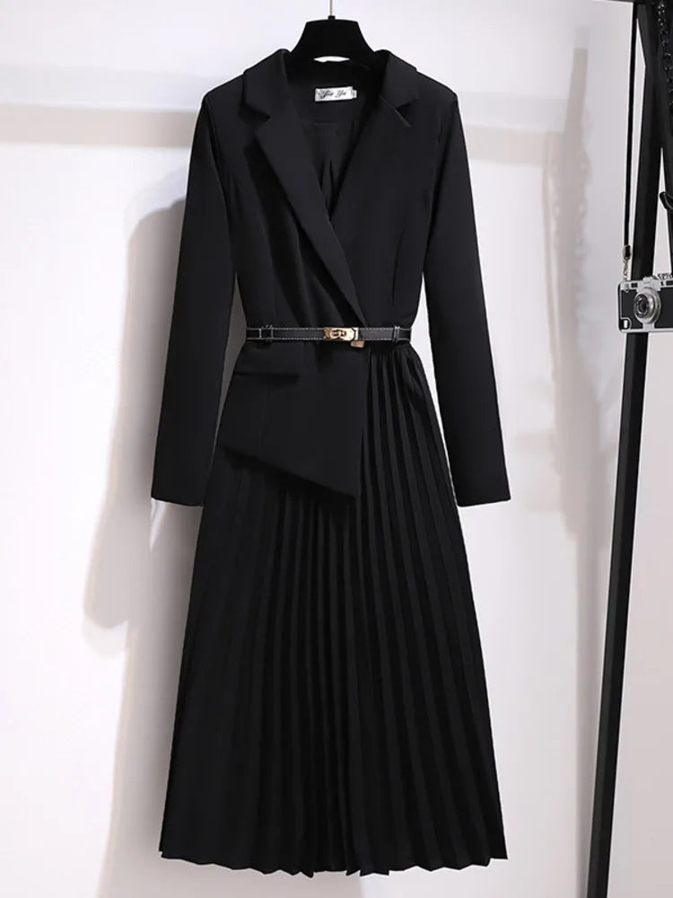 Hayden Rosy - Pleated Belted Blazer Dress