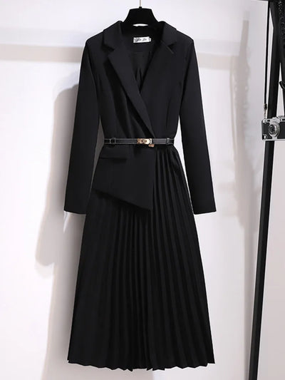 Hayden Rosy - Pleated Belted Blazer Dress