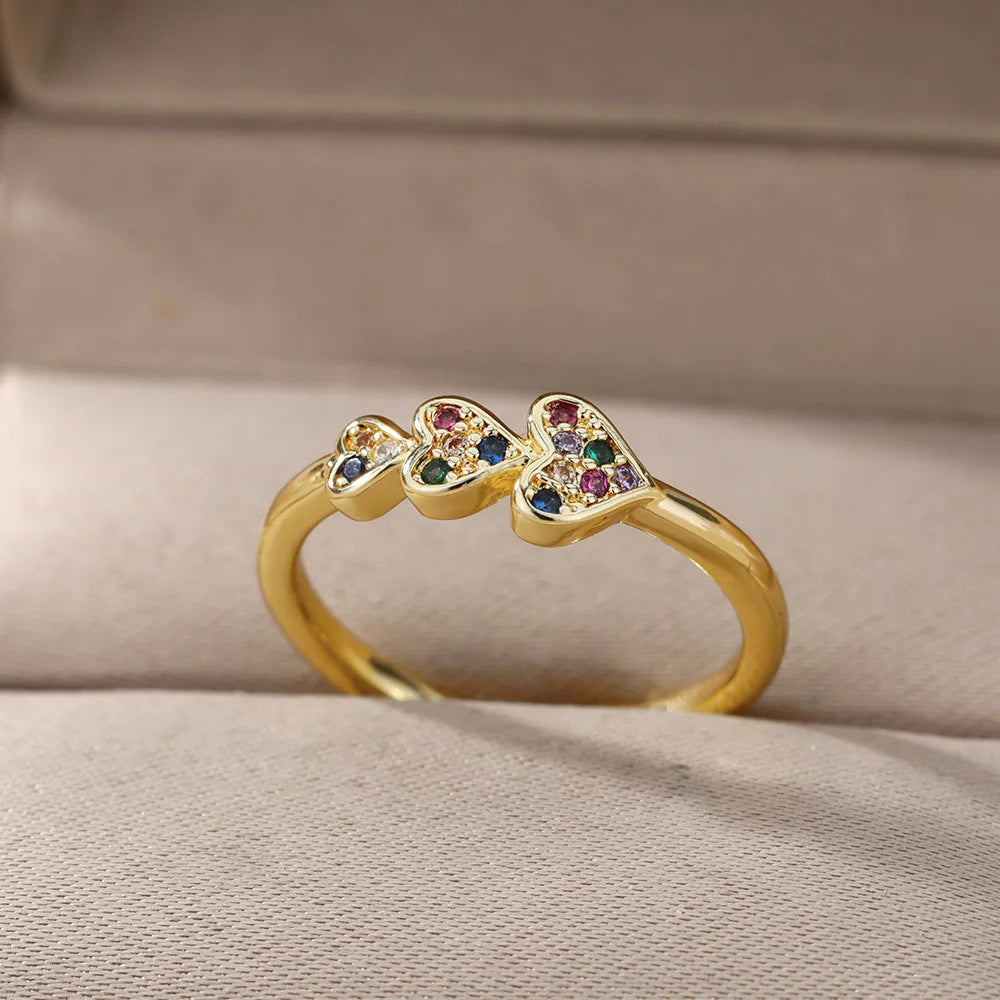 Hayden Britt | Tripple Heart Ring Colored Stones