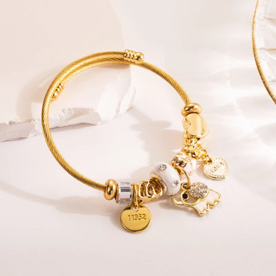 Hayden Ali |Stainless Steel Circle Panjiadora Beaded Love Bracelet