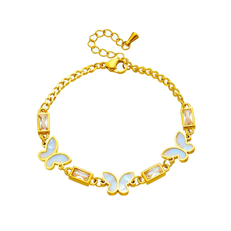 Hayden Bree | White Square Crystal Butterfly Bracelet