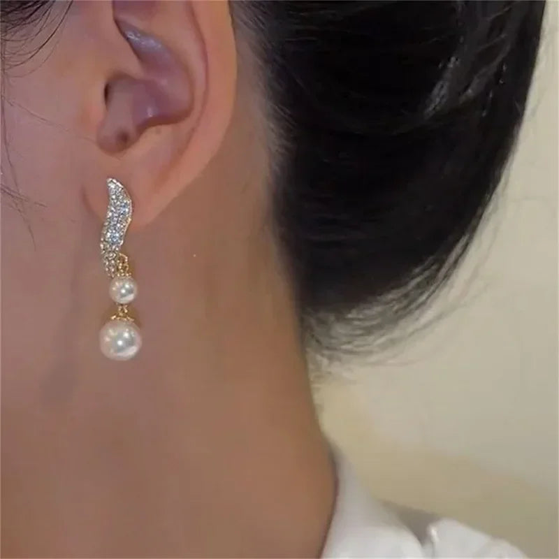 Hayden Charm | Pearl Dangle Zircon Stud Earrings