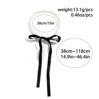 Hayden Lynn | Wedding Party White Imitation Pearl Choker Necklace Fashion Bow Tie Long Ribbon Necklace Personality Simple Jewelry