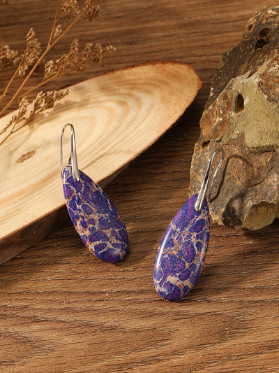 Delicate Boho Silver Color Earrings for Women Teardrop Jaspers Women Oval Red Natural Stone Dangle Jewelry
