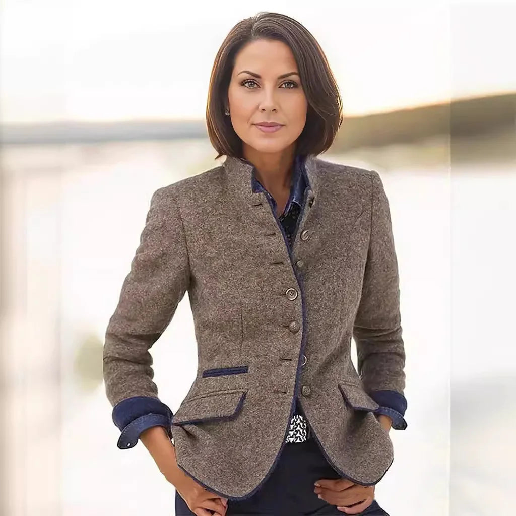 Women Autumn Winter Single Breasted Long Sleeve Coat Pockets Solid Color Fashion Jackets