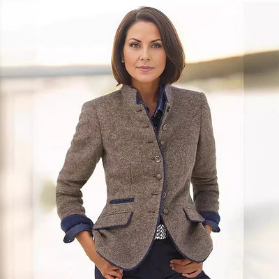 Women Autumn Winter Single Breasted Long Sleeve Coat Pockets Solid Color Fashion Jackets