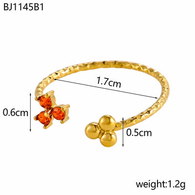 Hot Selling Colorful Zircon Crystal Double Water Droplet Head Open Ring Stainless Steel Plated Gold Plated Ring for Women