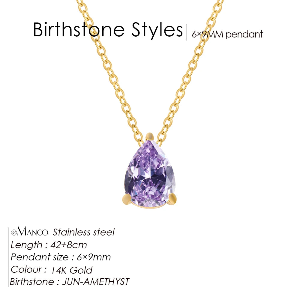 Hayden Nalani |Crystal Birthstone Necklace Teardrop