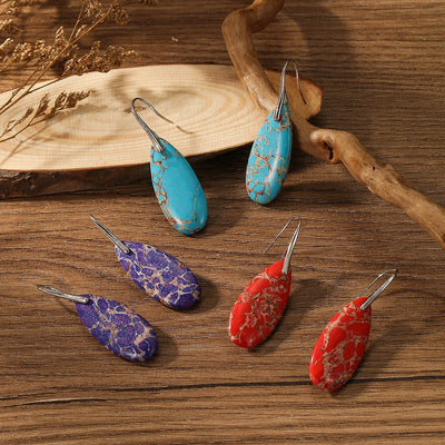 Delicate Boho Silver Color Earrings for Women Teardrop Jaspers Women Oval Red Natural Stone Dangle Jewelry