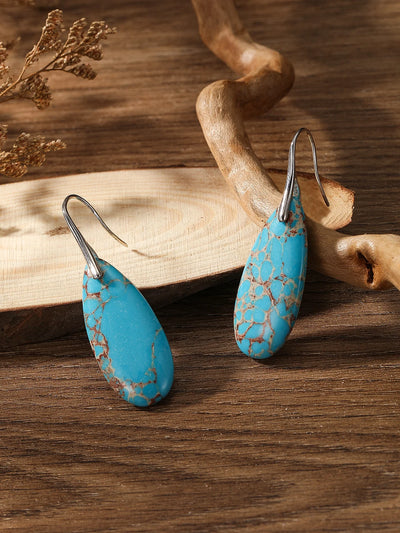 Delicate Boho Silver Color Earrings for Women Teardrop Jaspers Women Oval Red Natural Stone Dangle Jewelry