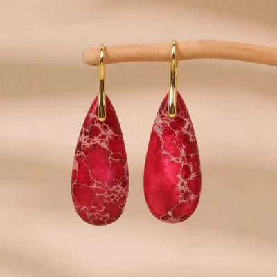 Red Sea Sediment Earrings- Teardrop Healing Earrings-Gemstone Dangle Earrings-Inner Peace Anxiety Relief Earrings Gift