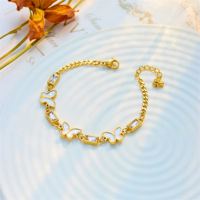 Hayden Bree | White Square Crystal Butterfly Bracelet