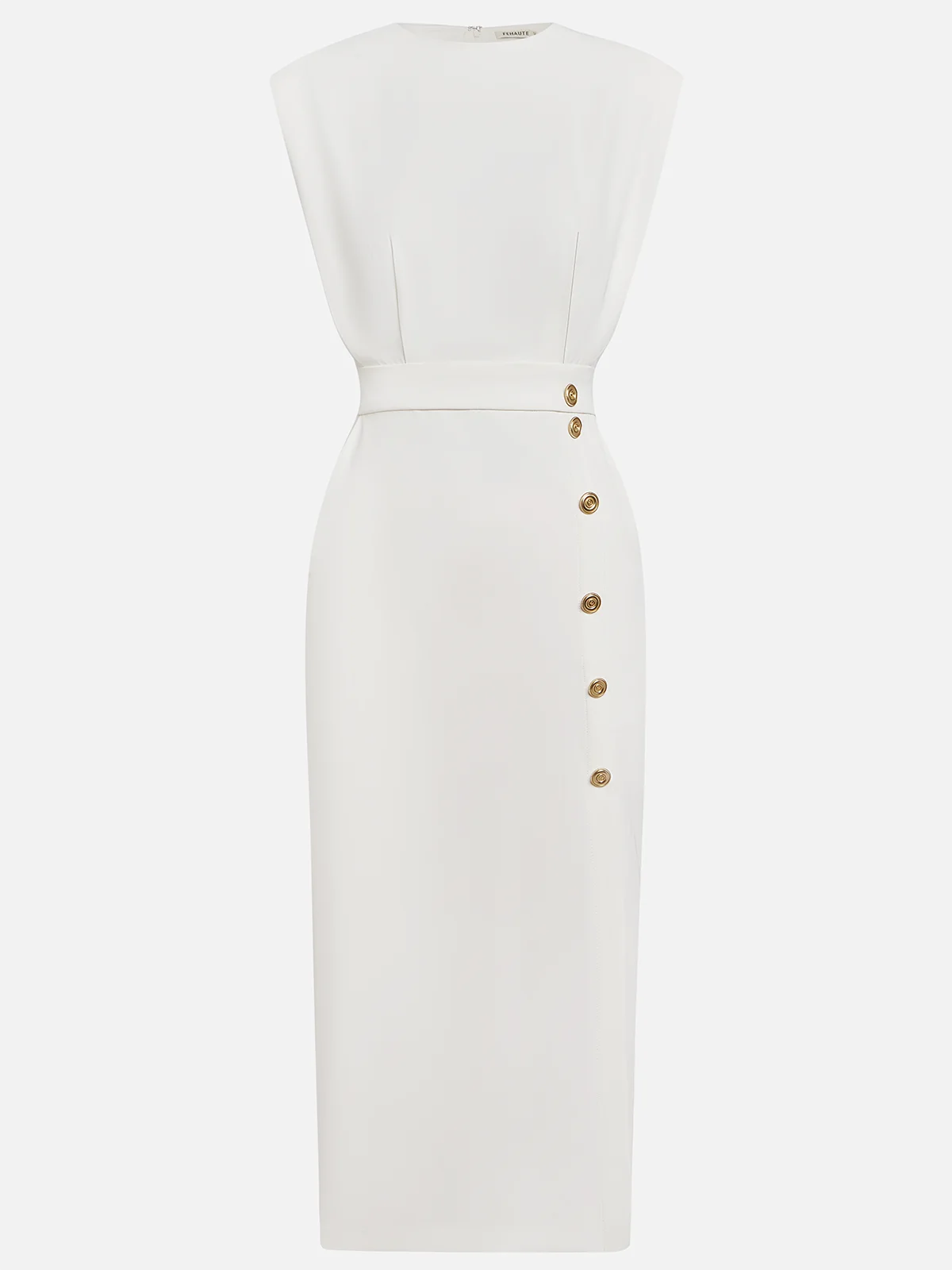 Hayden Marlene™ | Solid Midi Dress with Button Slit and Round Neckline